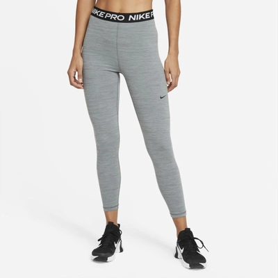 Shop Nike Women's  Pro 365 High-waisted 7/8 Mesh Panel Leggings In Grey