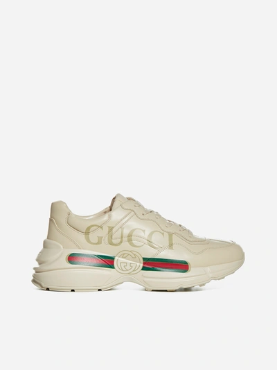 Shop Gucci Rhyton Logo Leathers Sneakers