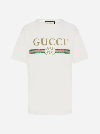 Shop Gucci Logo Oversized Cotton T-shirt