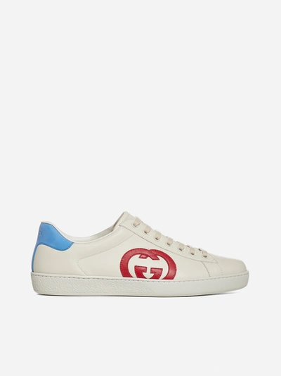 Shop Gucci Gg Logo Ace Leather Sneakers