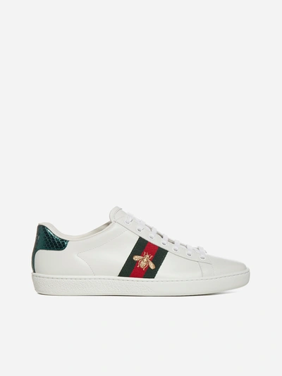 Shop Gucci Sneakers Ace In Pelle Con Web E Ape