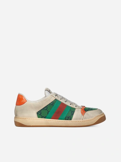 Shop Gucci Screener Leather And Gg Fabric Sneakers