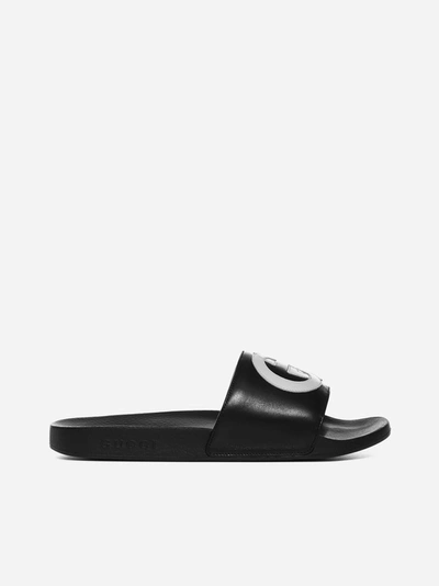 Shop Gucci Gg Logo Leather Slides