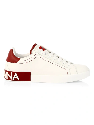 Shop Dolce & Gabbana Men's Portofino Leather Sneakers In White Red