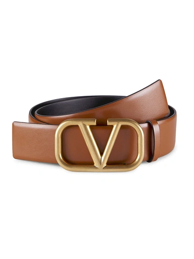Shop Valentino Men's Vlogo Leather Belt In Selleria