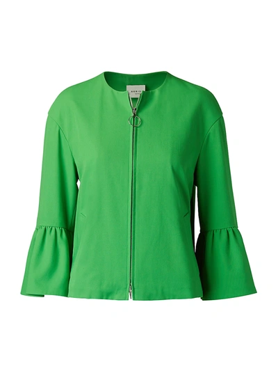 Shop Akris Punto Bell-sleeve Cropped Jacket In Green