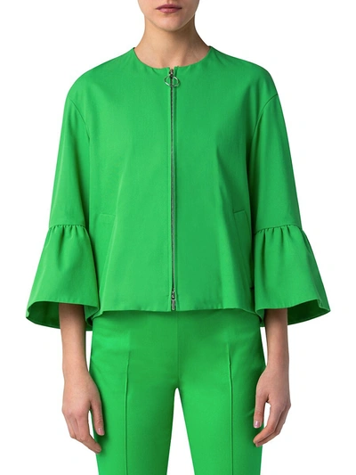 Shop Akris Punto Bell-sleeve Cropped Jacket In Green