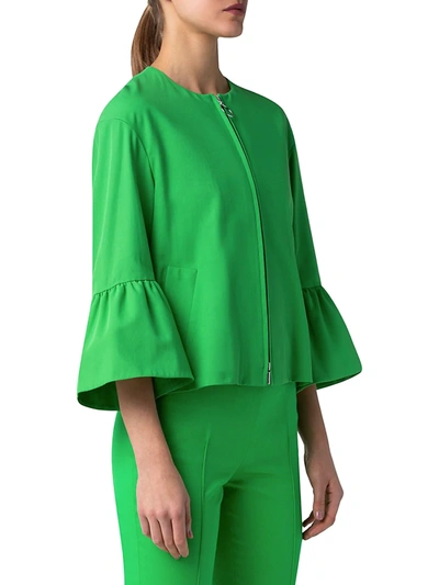 Shop Akris Punto Bell-sleeve Cropped Jacket In Green