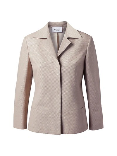 Shop Akris Punto Perforated Leather Collared Jacket In Light Taupe