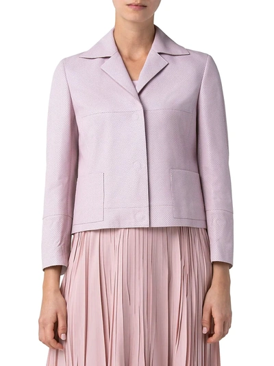 Shop Akris Punto Perforated Leather Collared Jacket In Soft Pink