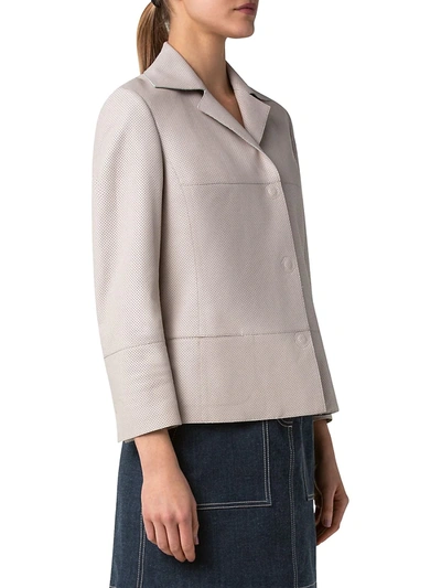 Shop Akris Punto Perforated Leather Collared Jacket In Light Taupe