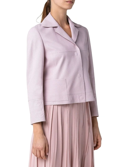 Shop Akris Punto Perforated Leather Collared Jacket In Soft Pink