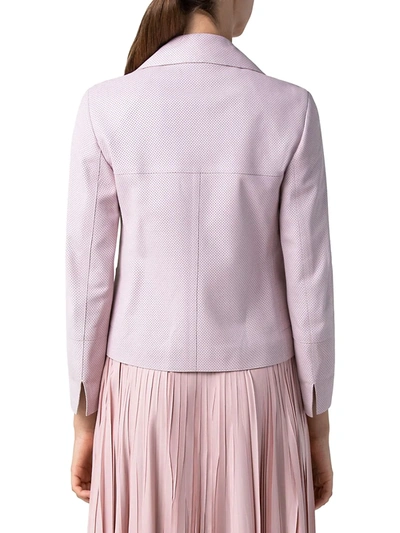 Shop Akris Punto Perforated Leather Collared Jacket In Soft Pink