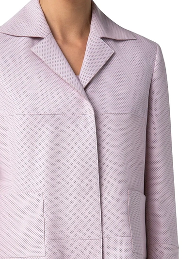 Shop Akris Punto Perforated Leather Collared Jacket In Soft Pink