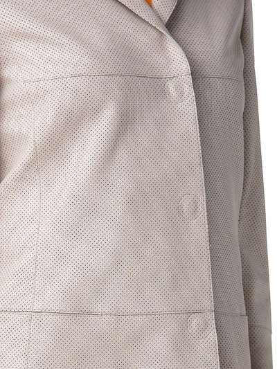 Shop Akris Punto Perforated Leather Collared Jacket In Light Taupe