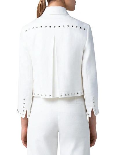 Shop Akris Punto Studded Cotton Tweed Biker Jacket In Cream