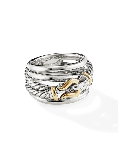 Shop David Yurman Crossover Buckle Ring With 18k Yellow Gold In Silver