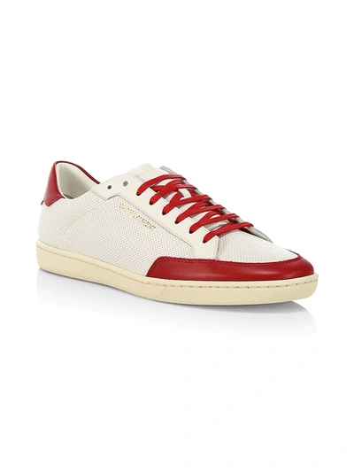 Shop Saint Laurent Men's Court Classic Leather Low-top Sneakers In White Red