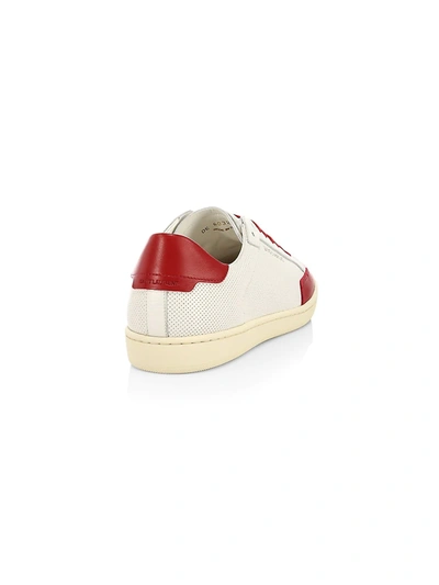 Shop Saint Laurent Men's Court Classic Leather Low-top Sneakers In White Red
