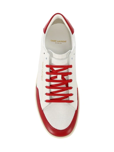 Shop Saint Laurent Men's Court Classic Leather Low-top Sneakers In White Red