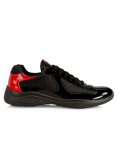 Prada Men's Red Leather Americas Cup Sneaker 4E3400