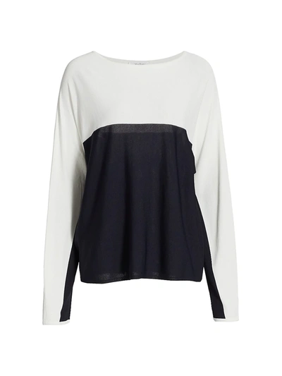 Shop Max Mara Muschio Bicolor Long-sleeve Top In Navy