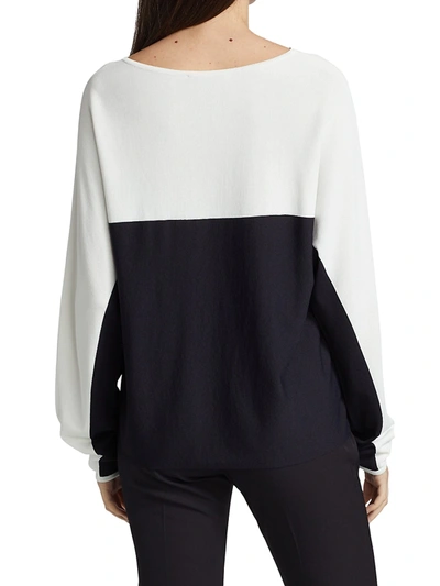 Shop Max Mara Muschio Bicolor Long-sleeve Top In Navy