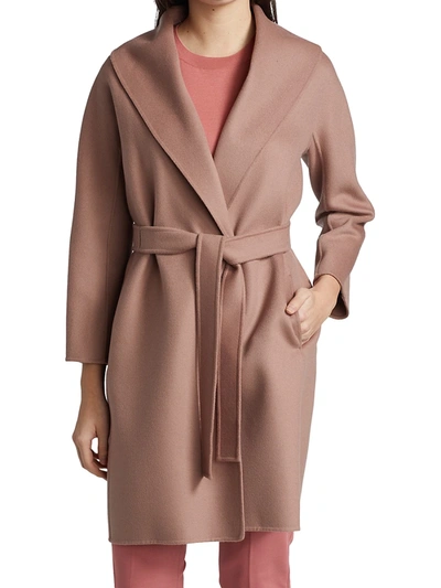 Shop Max Mara Belted Wool Wrap Coat In Antique Rose