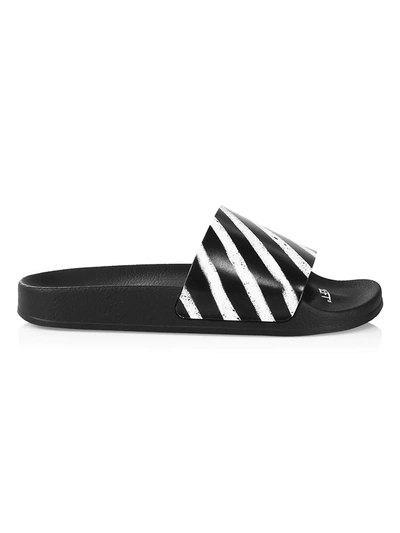 Shop Off-white Spray Stripes Slide Sandals In Black White
