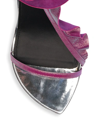Shop Isabel Marant Alime Ruffle Metallic Leather Sandals In Fuchsia