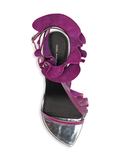 Shop Isabel Marant Alime Ruffle Metallic Leather Sandals In Fuchsia