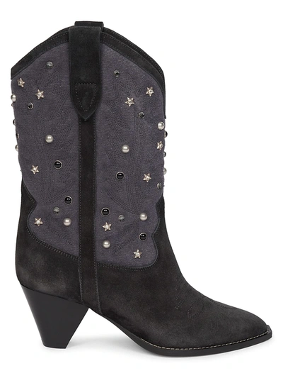 Shop Isabel Marant Luliette Embellished Suede Western Boots In Faded Black