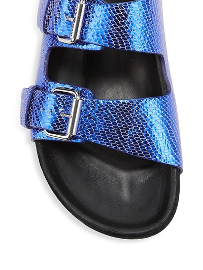 Shop Isabel Marant Lennyo Metallic Snakeskin-embossed Leather Slides In Blue