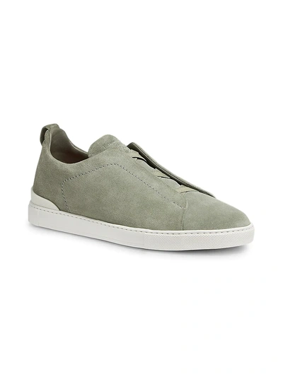 Shop Ermenegildo Zegna Men's Triple Stitch Suede Low-top Sneakers In Art