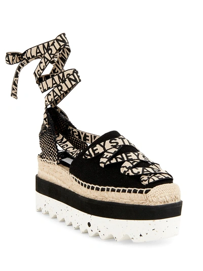 Shop Stella Mccartney Women's Gaia Logo Canvas Platform Espadrilles In Deep Black