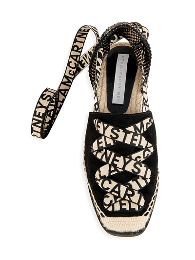 Shop Stella Mccartney Women's Gaia Logo Canvas Platform Espadrilles In Deep Black