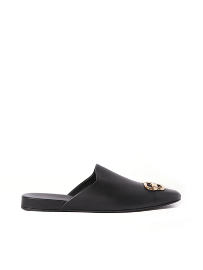 Shop Balenciaga Cosy Bb Logo-embellished Leather Slippers In Black