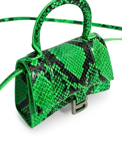 Shop Balenciaga Green Embossed Crocodile Print Hourglass Mini Top Handle Bag