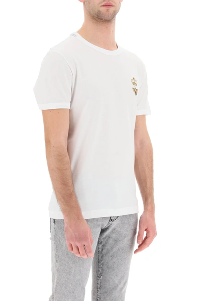 Shop Dolce & Gabbana T-shirt With Bee And Crown Embroidery In White,gold