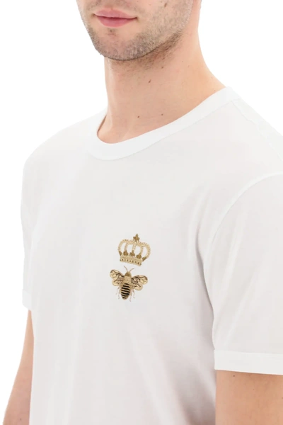 Shop Dolce & Gabbana T-shirt With Bee And Crown Embroidery In White,gold