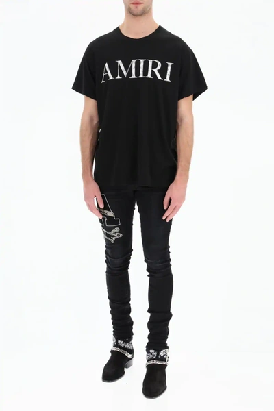 Shop Amiri Bandana Print Logo Patch T-shirt In Black/white