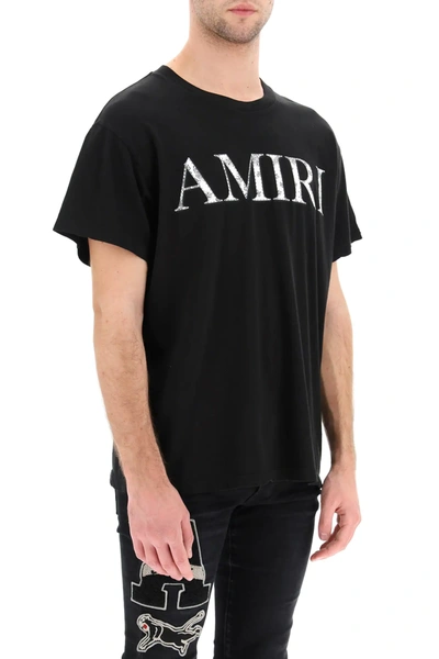 Shop Amiri Bandana Print Logo Patch T-shirt In Black/white