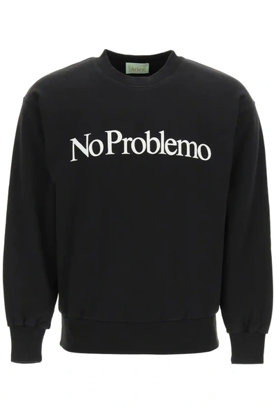 Shop Aries Sweatshirt With No Probemo Print In Black,white