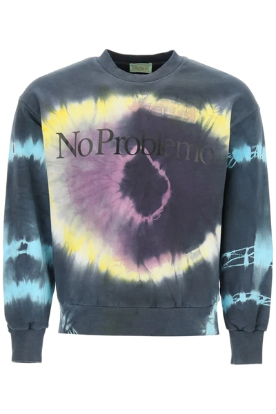 Shop Aries Sweatshirt With No Try Print In Grey,yellow,purple