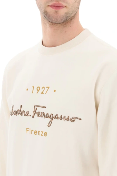 Shop Ferragamo 1927 Signature Crewneck Sweatshirt In Beige