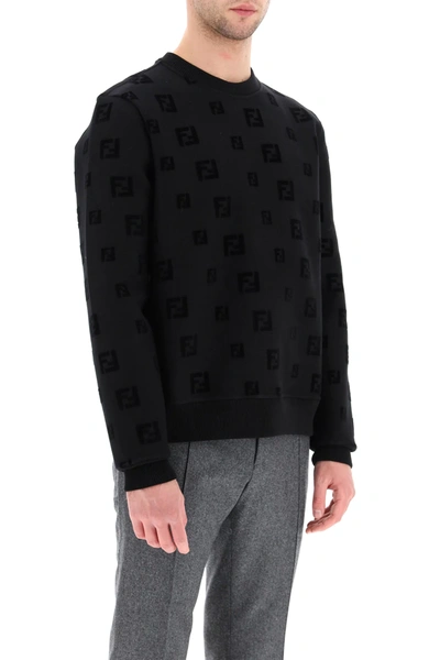 Shop Fendi Crew Neck Sweatshirt Ff Logo In Black