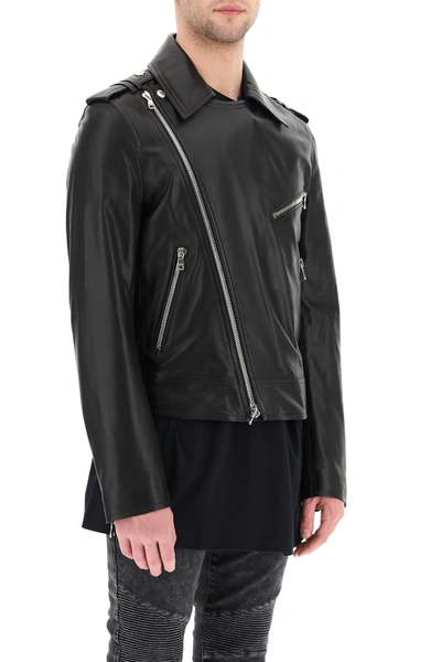 Shop Balmain Leather Biker Jacket In Black