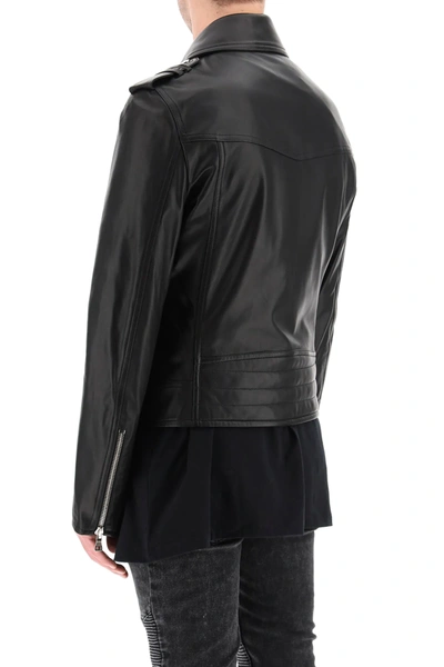 Shop Balmain Leather Biker Jacket In Black