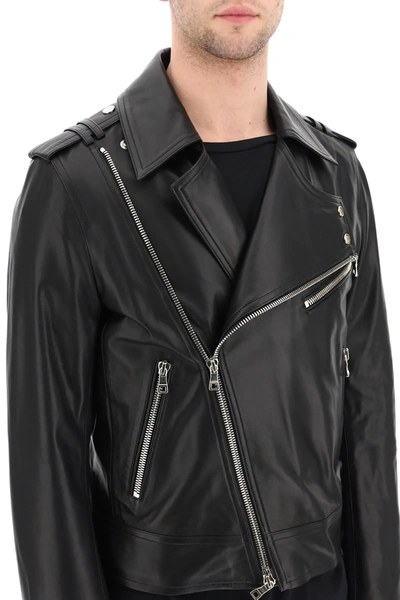 Shop Balmain Leather Biker Jacket In Black