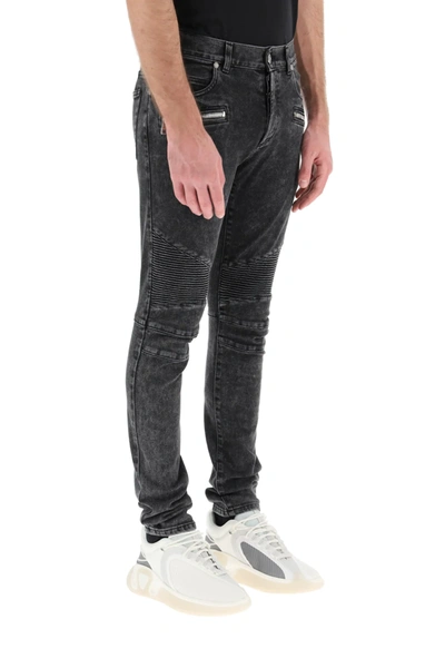 Shop Balmain Slim Biker Jeans In Black